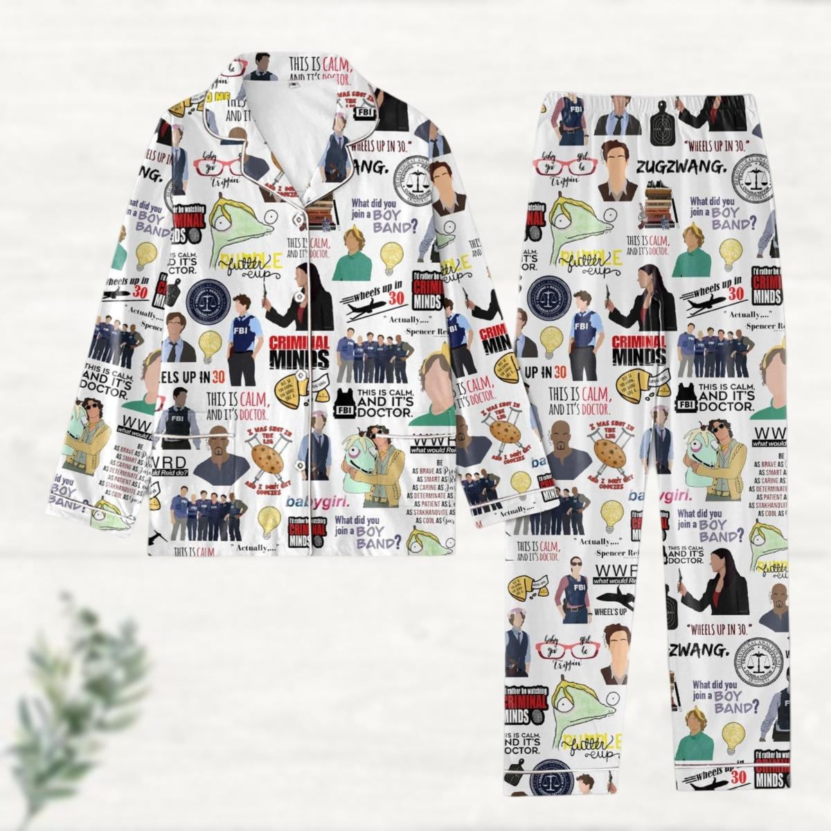Christmas Criminal Minds Pajamas Set, Vintage Criminal Minds Shirt, Retro 90S Tv Series Pjs, Crmm Pajamas For Party, Gift For Fan