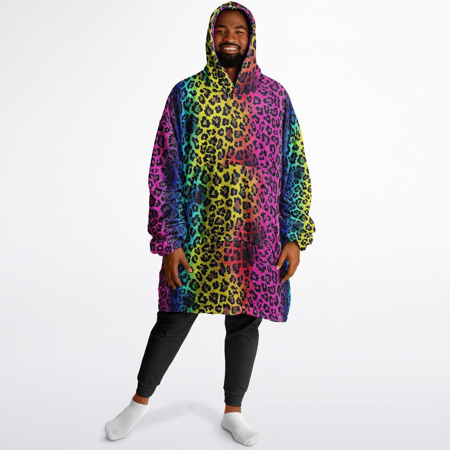 Rainbow Reversible Snug Hoodie LGBTQ Pride Flag Print Pullover Hooded Blanket with Sleeves Vivid Colours All Over Print Hoodie