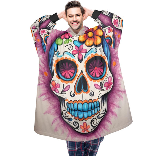 Sugar Skull Blanket Hoodie Día De Los Muertos Chicano Personalized Blanket