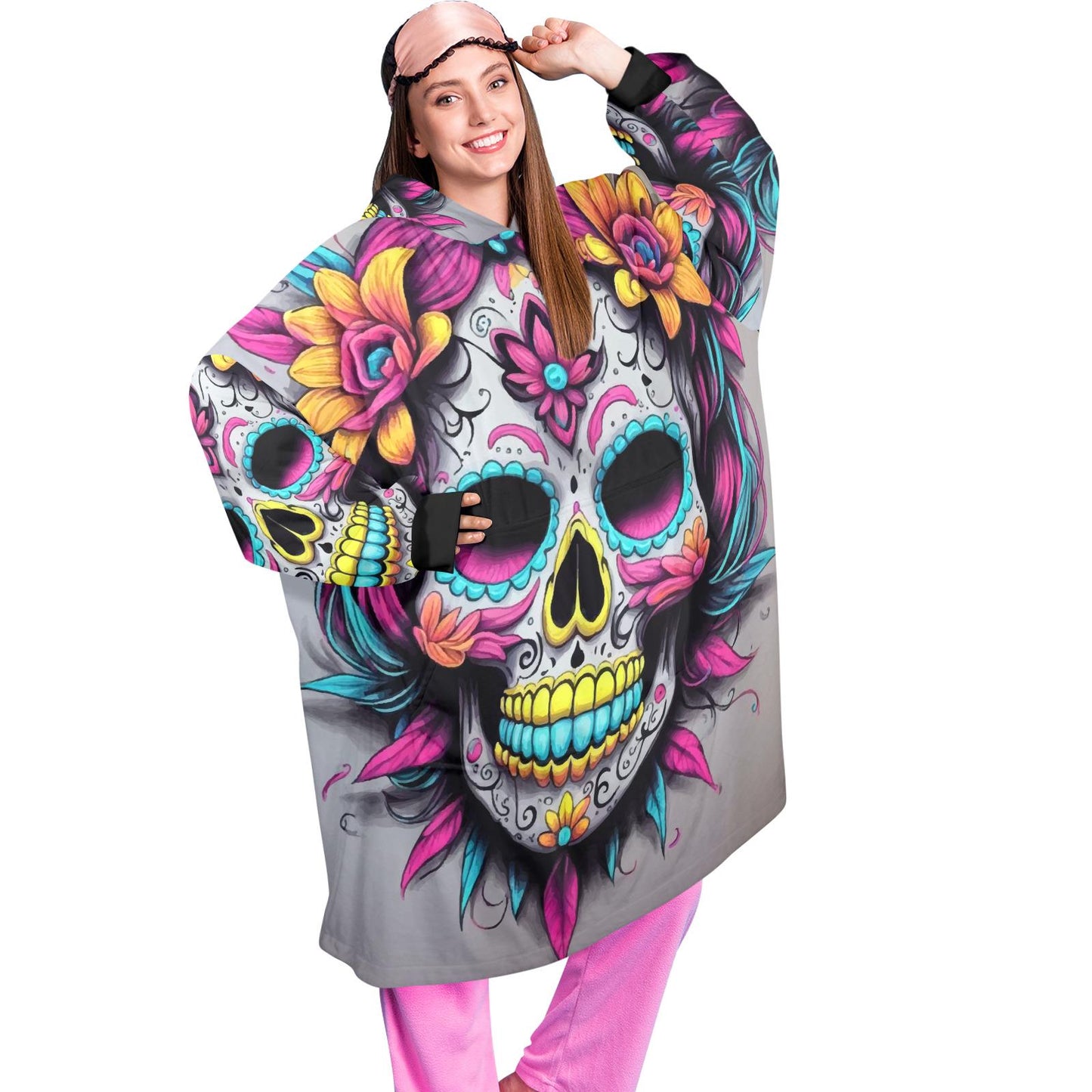 Blanket Hoodie personalized blankets hoodie that is a blanket Sugar Skull Día De Los Muertos Chicano Day of the Dead