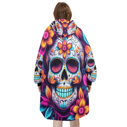 Blanket Hoodie personalized blankets hoodie that is a blanket Sugar Skull Día De Los Muertos Chicano Day of the Dead Mexico