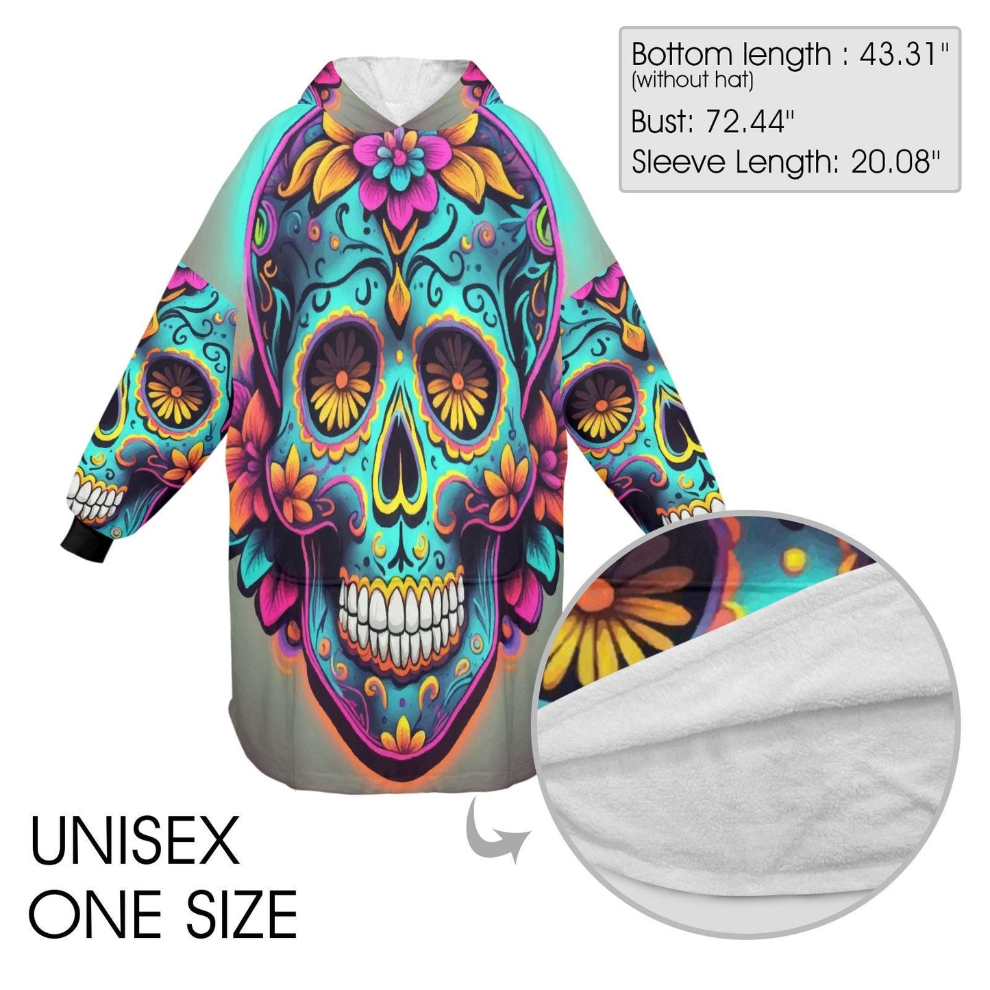 Sugar Skull Blanket Hoodie Día De Los Muertos Chicano Art