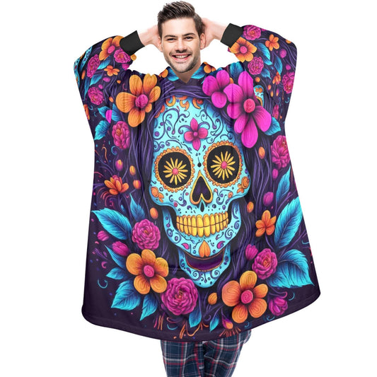 Sugar Skull Blanket Hoodie Día De Los Muertos Chicano Art