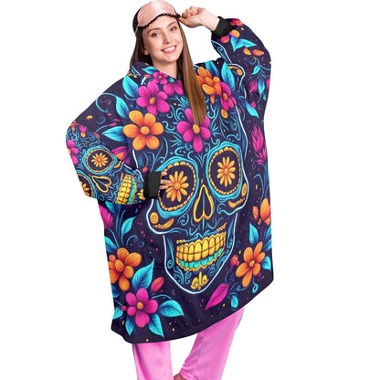 Sugar Skull Blanket Hoodie Día De Los Muertos Chicano Blanket