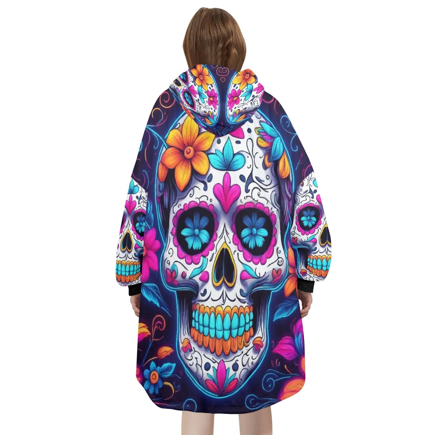 Sugar Skull Blanket Hoodie Día De Los Muertos Chicano Blanket
