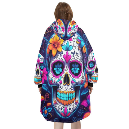 Sugar Skull Blanket Hoodie Día De Los Muertos Chicano Blanket