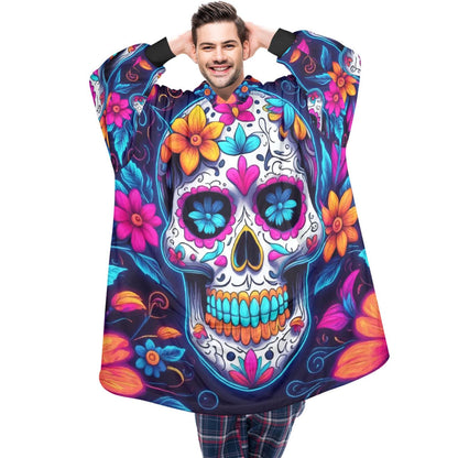 Sugar Skull Blanket Hoodie Día De Los Muertos Chicano Blanket