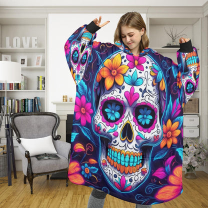 Sugar Skull Blanket Hoodie Día De Los Muertos Chicano Blanket