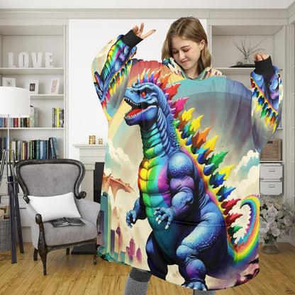 Godzilla Blanket Hoodie Rainbow Kaiju Fleece Lounger