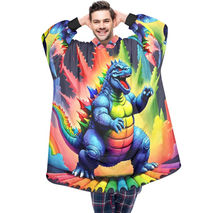 Retro Godzilla Blanket Hoodie Rainbow Kaiju Art Personalized