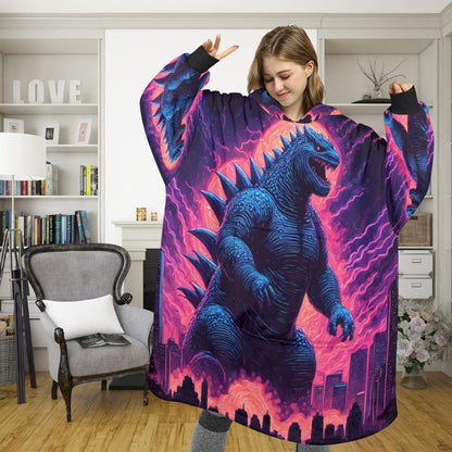 Godzilla Blanket Hoodie Retro Kaiju Rainbow Art Personalized Gojira Blanket