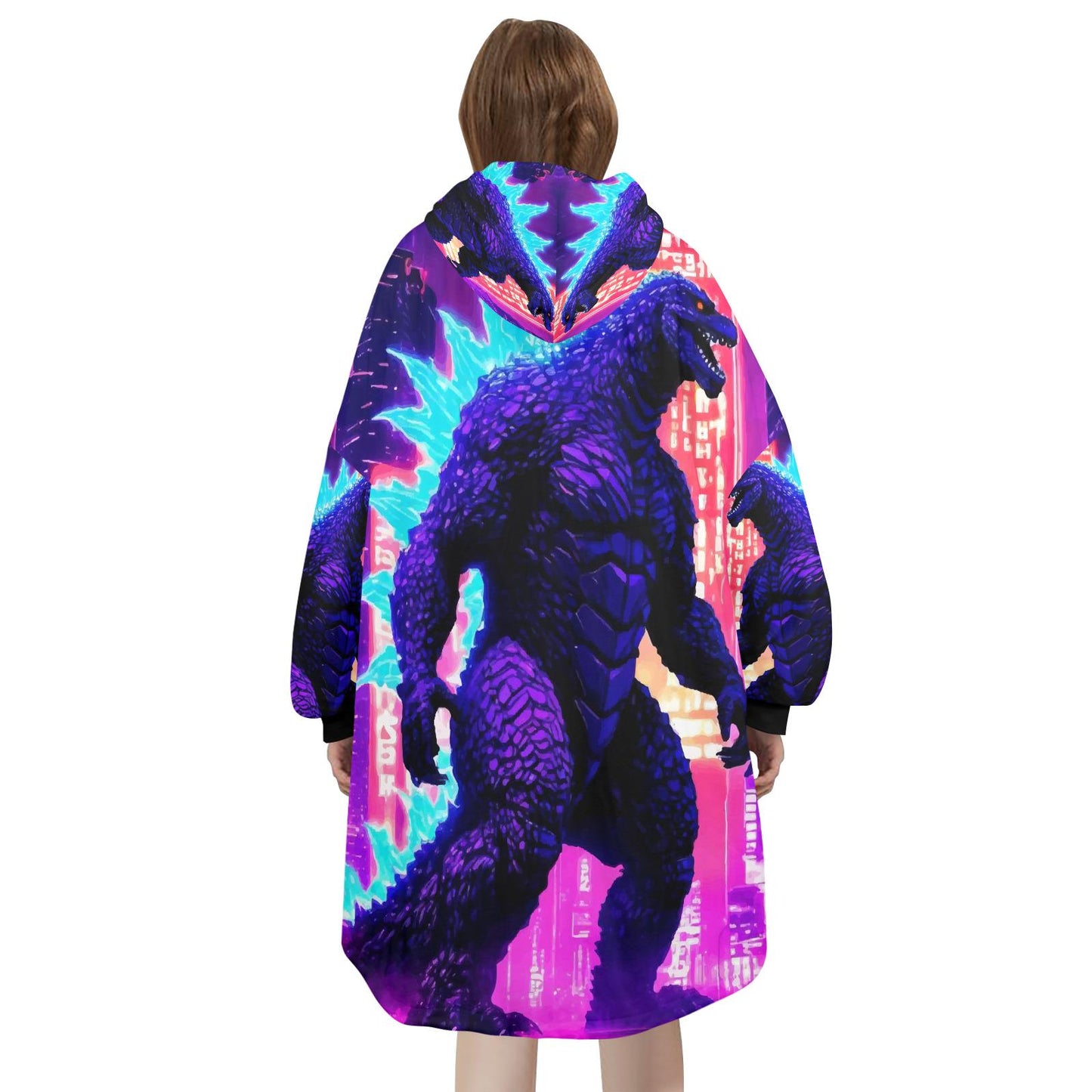 Godzilla Blanket Hoodie Retro Kaiju Neon Art Personalized