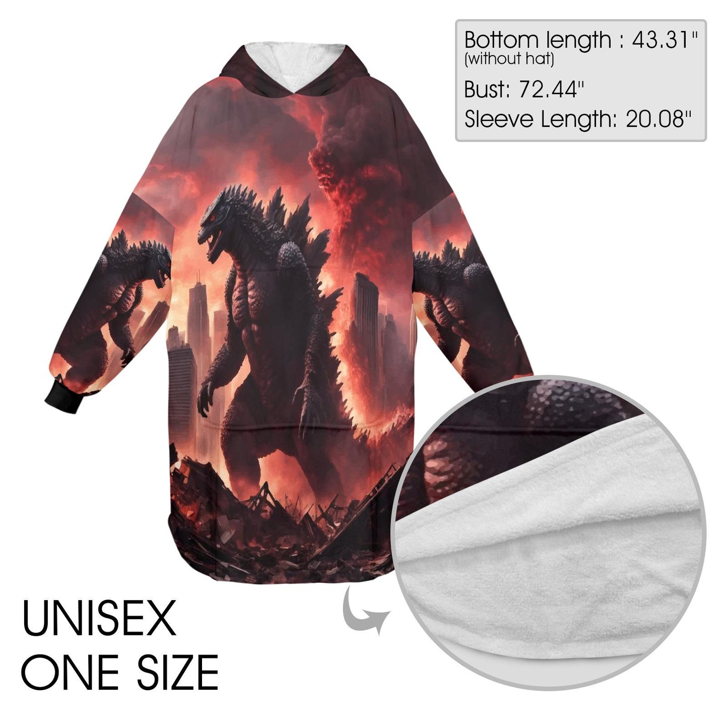 Godzilla Blanket Hoodie Kaiju Cartoon Fleece Lounger