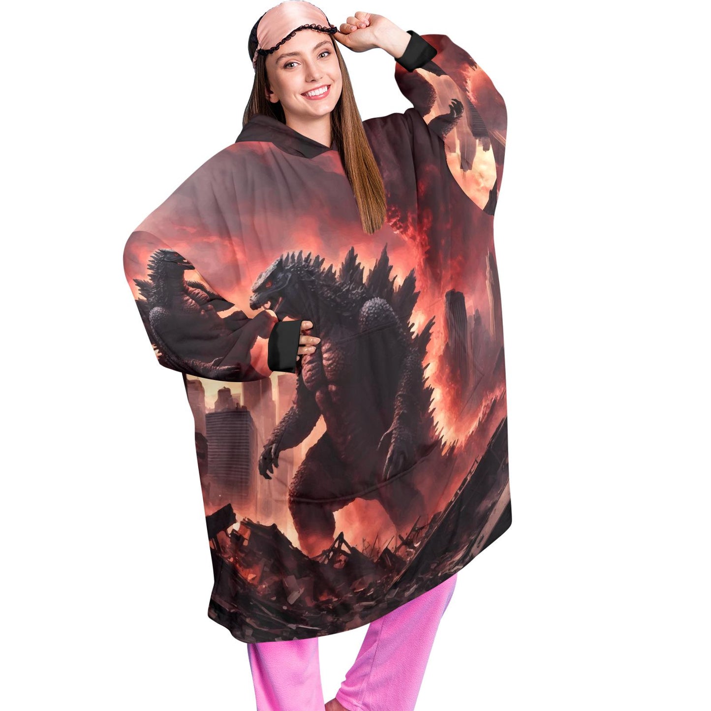Godzilla Blanket Hoodie Kaiju Cartoon Fleece Lounger