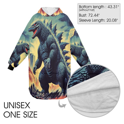 Godzilla Blanket Hoodie Retro Cartoon Fleece Loungewear