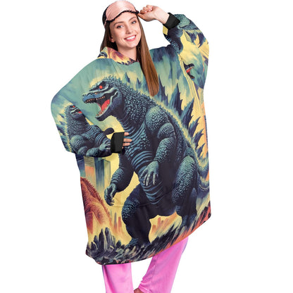 Godzilla Blanket Hoodie Retro Cartoon Fleece Loungewear