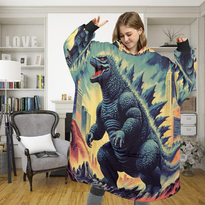 Godzilla Blanket Hoodie Retro Cartoon Fleece Loungewear