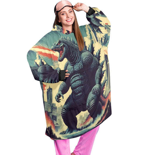 Godzilla Blanket Hoodie Retro Comic Kaiju Fleece Lounger