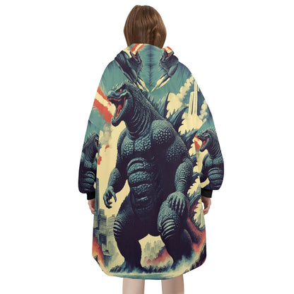 Godzilla Blanket Hoodie Retro Comic Kaiju Fleece Lounger