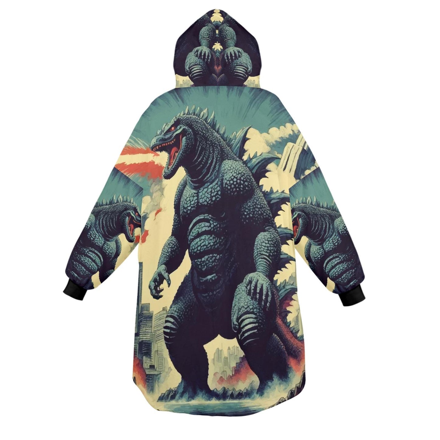 Godzilla Blanket Hoodie Retro Comic Kaiju Fleece Lounger