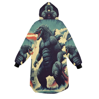 Godzilla Blanket Hoodie Retro Comic Kaiju Fleece Lounger