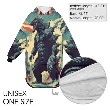 Godzilla Blanket Hoodie Retro Comic Kaiju Fleece Lounger