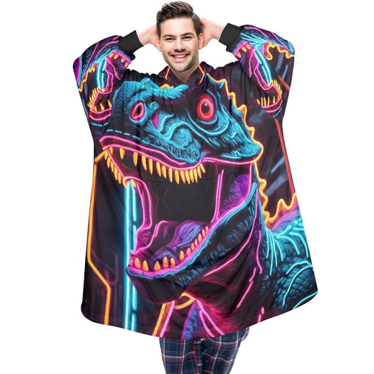 Godzilla Blanket Hoodie Retro Kaiju Dinosaur Fleece Lounger