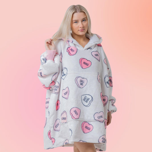 Love Heart Hoodie Blanket Oversized Thick Sherpa Hoodie Snugclub One Size