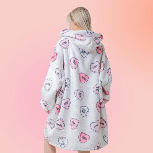 Love Heart Hoodie Blanket Oversized Thick Sherpa Hoodie Snugclub One Size