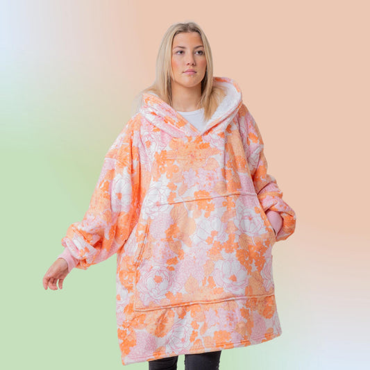 Bright Floral Hoodie Blanket Oversized Thick Sherpa Hoodie Snugclub One Size