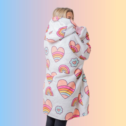 Rainbow Heart Hoodie Blanket Oversized Thick Sherpa Hoodie Snugclub One Size