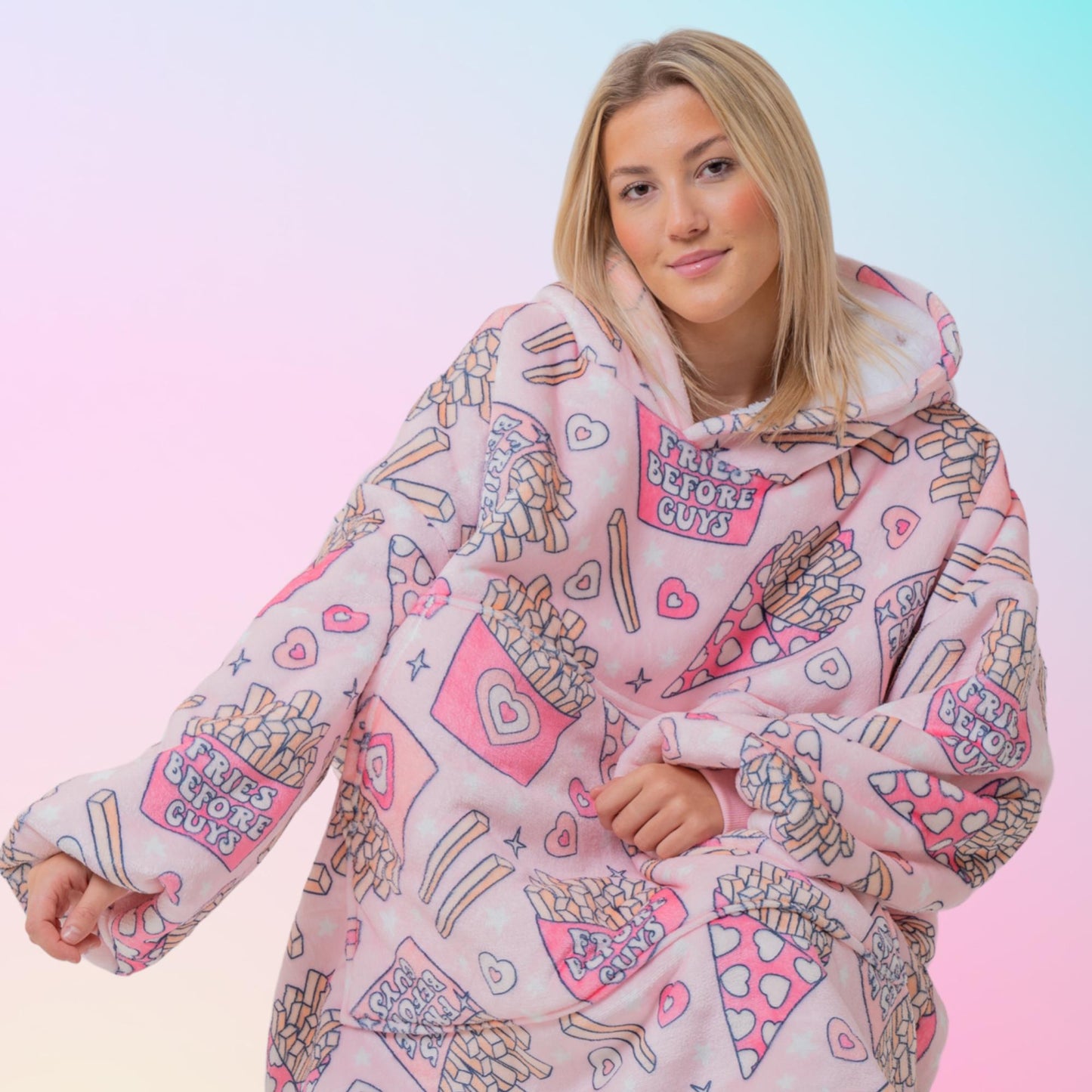 Fries Before Guys Hoodie Blanket Oversized Thick Sherpa Hoodie Snugclub One Size