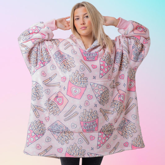Fries Before Guys Hoodie Blanket Oversized Thick Sherpa Hoodie Snugclub One Size