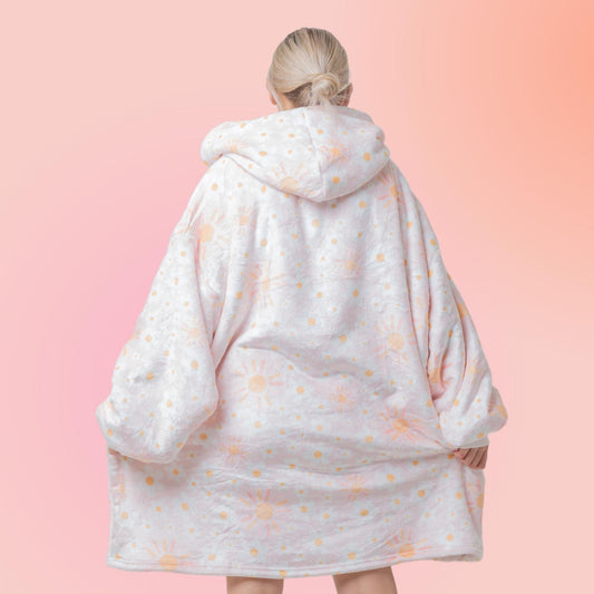Sun and Flowers Hoodie Blanket Oversized Thick Sherpa Hoodie Snugclub One Size