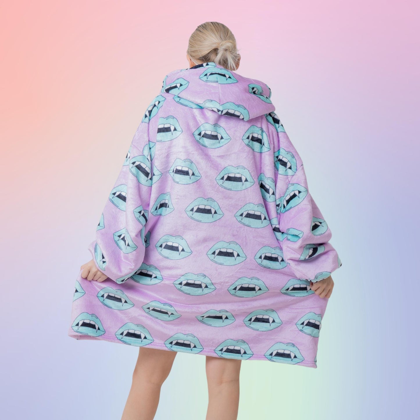 Vampire Lips Halloween Spooky Hoodie Blanket Oversized Thick Sherpa Hoodie Snugclub One Size