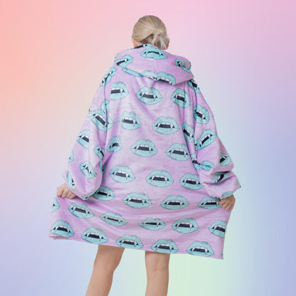 Vampire Lips Halloween Spooky Hoodie Blanket Oversized Thick Sherpa Hoodie Snugclub One Size