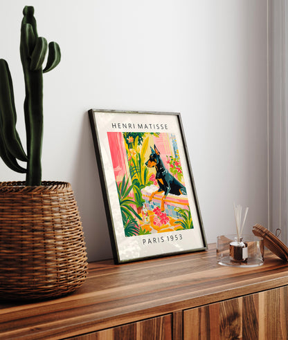 Doberman in Bathtub Art Print: Funny Dog Bathroom Poster