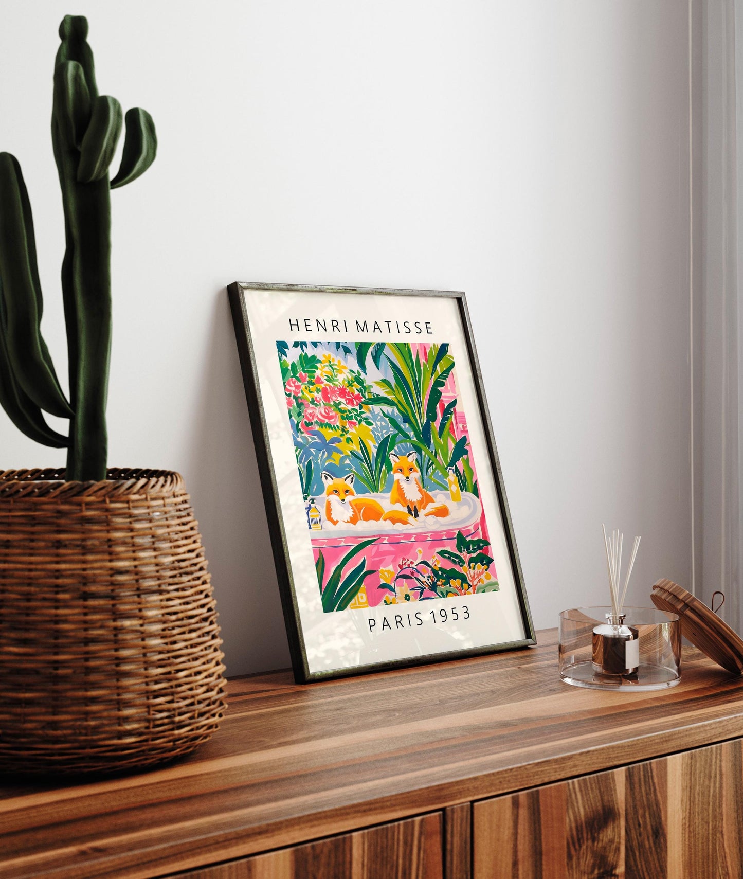 Foxes in Bathtub Art Print: Funny Bathroom Decor in Matisse Style