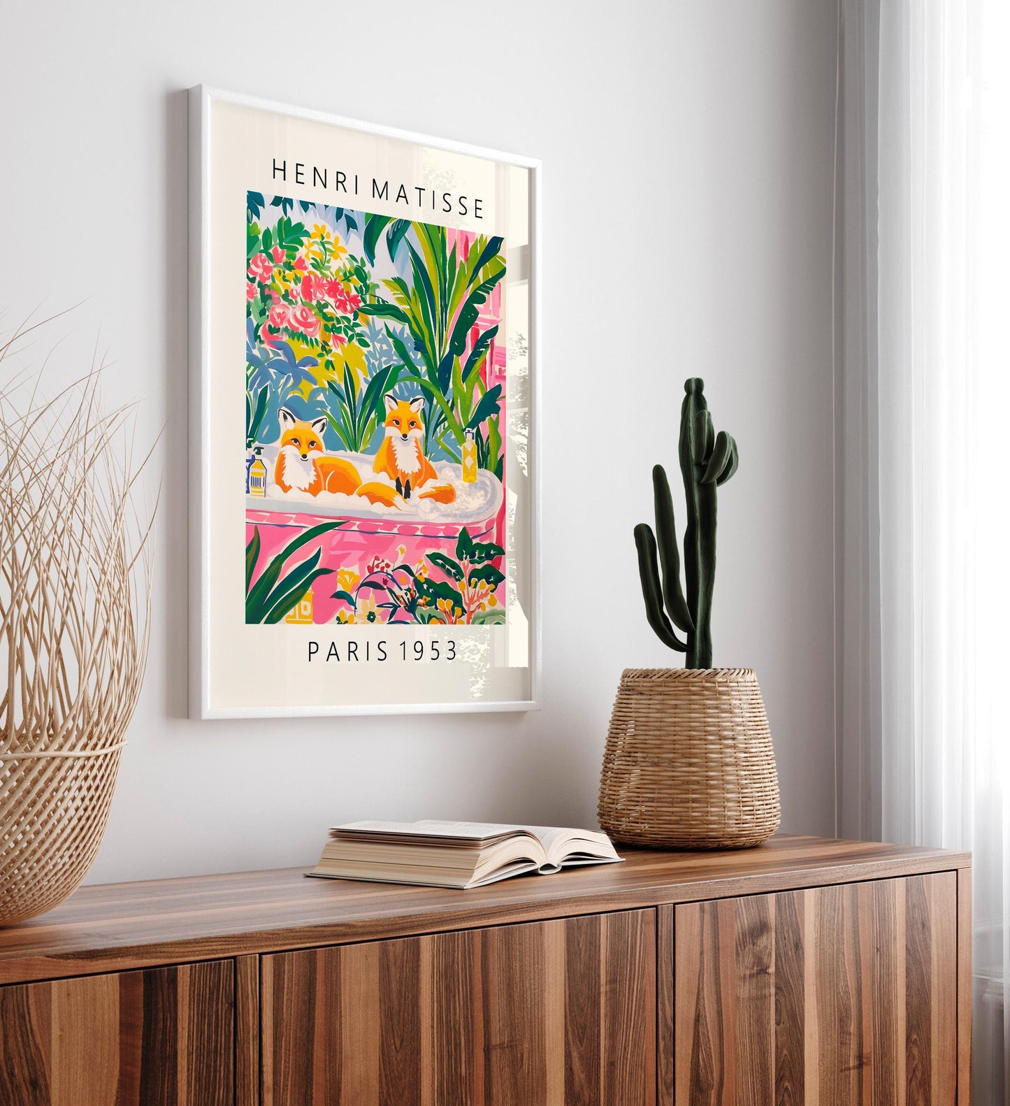 Foxes in Bathtub Art Print: Funny Bathroom Decor in Matisse Style