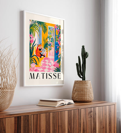 Red panda on a toilet, Funny bathroom wall art, Matisse print, Dopamine decor