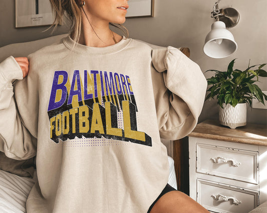 Baltimore Football Sweatshirt, Vintage Baltimore Crewneck, Retro Baltimore Sweatshirt, Baltimore Varsity Sweatshirt, Baltimore Long Sleeve