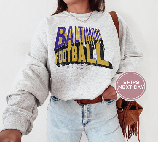 Baltimore Football Sweatshirt, Vintage Baltimore Crewneck, Retro Baltimore Sweatshirt, Baltimore Varsity Sweatshirt, Baltimore Long Sleeve