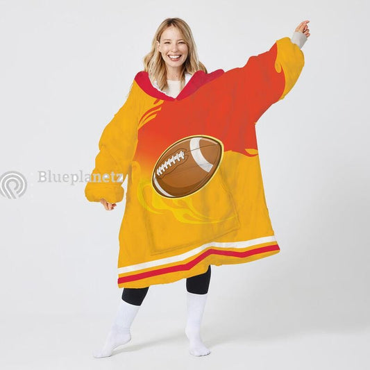 Custom Football Team Hoodies Blanket, Personalized Wearable Hoodies Blanket, Custom Team Name Number Oversized Blanket