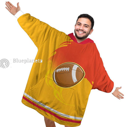Custom Football Team Hoodies Blanket, Personalized Wearable Hoodies Blanket, Custom Team Name Number Oversized Blanket