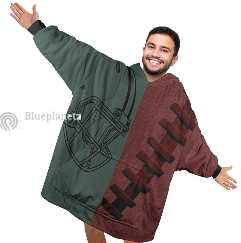 Custom Football Team Hoodies Blanket, Personalized Wearable Hoodies Blanket, Custom Team Name Oversized Blanket, Football Fan's Gift