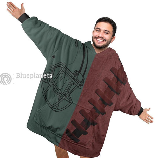 Custom Football Team Hoodies Blanket, Personalized Wearable Hoodies Blanket, Custom Team Name Oversized Blanket, Football Fan's Gift