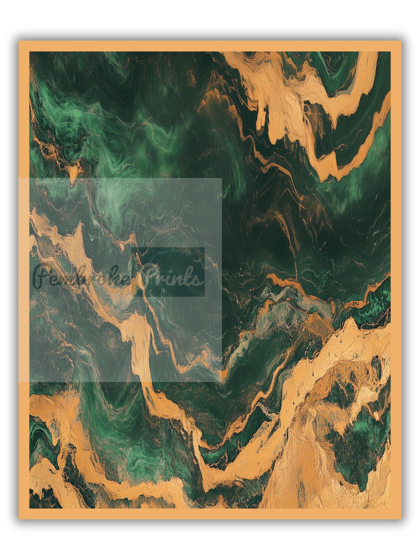 Emerald Green and Gold Marble Swirl Wall Art Retro Abstract Poster Boho Style Print Living Room Wall Art Decor Mid Century Modern Art