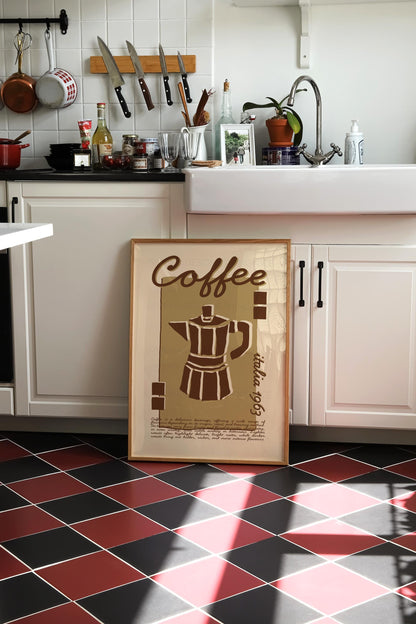 Coffee Poster, Kitchen Art, Kitchen Poster, Kitchen Print, Moka Pot, Modern Kitchen Decor, Retro Poster, Exhibition Poster, Coffee Wall Art