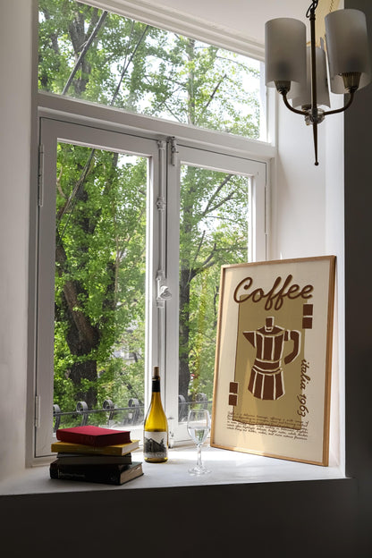 Coffee Poster, Kitchen Art, Kitchen Poster, Kitchen Print, Moka Pot, Modern Kitchen Decor, Retro Poster, Exhibition Poster, Coffee Wall Art