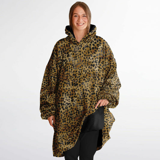 Unisex Cute leopard Print Snug Hoodie,Printed Hooded Blanket with Sleeves, Lounge Wear, All Over Print Hoodie, Birthday Gift,Christmas Gifts